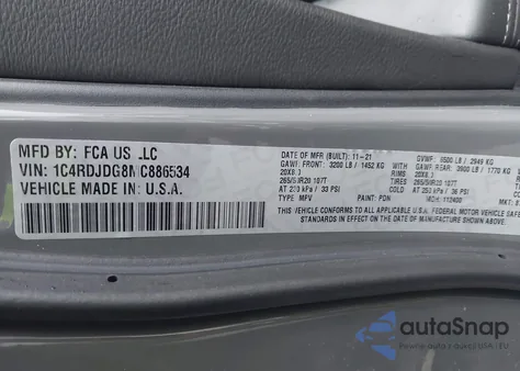 2021 Dodge Durango Gt Plus Awd из США, поврежденный, VIN 1C4RDJDG8MC886534